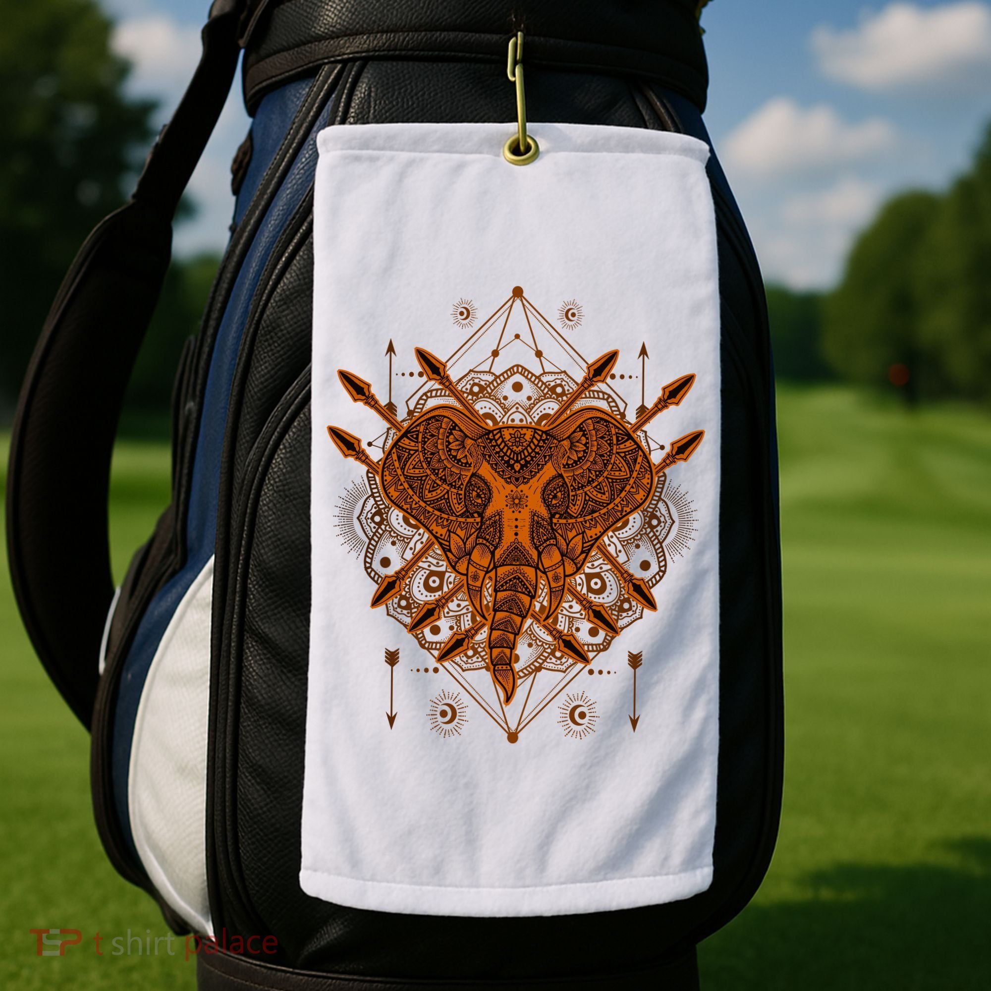 Elephant Head Mandala Golf Towel