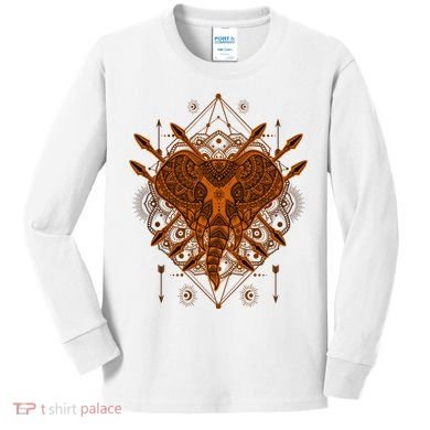 Elephant Head Mandala Kids Long Sleeve Shirt