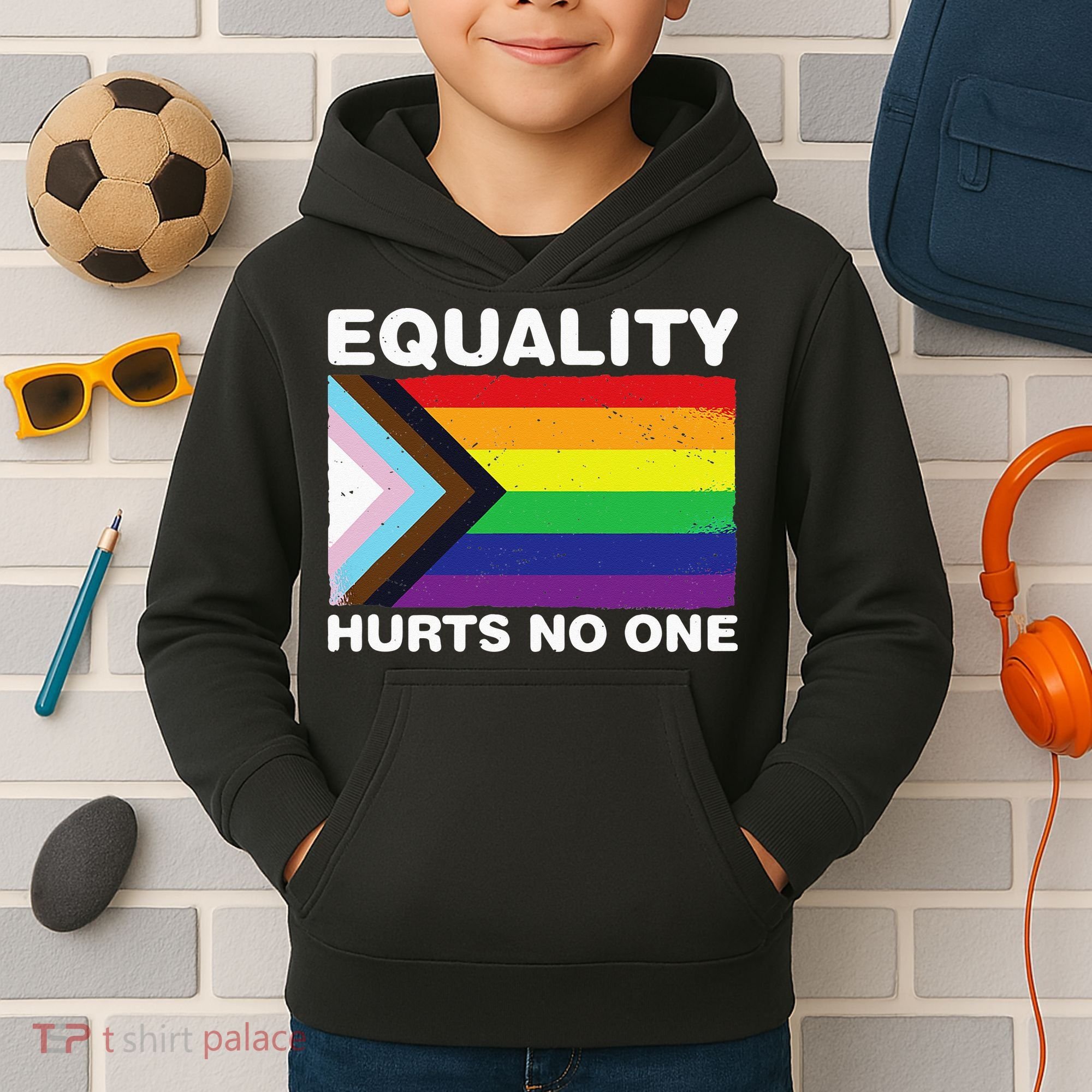 Equality Hurts No One Inclusive Progress Pride Flag Kids Hoodie