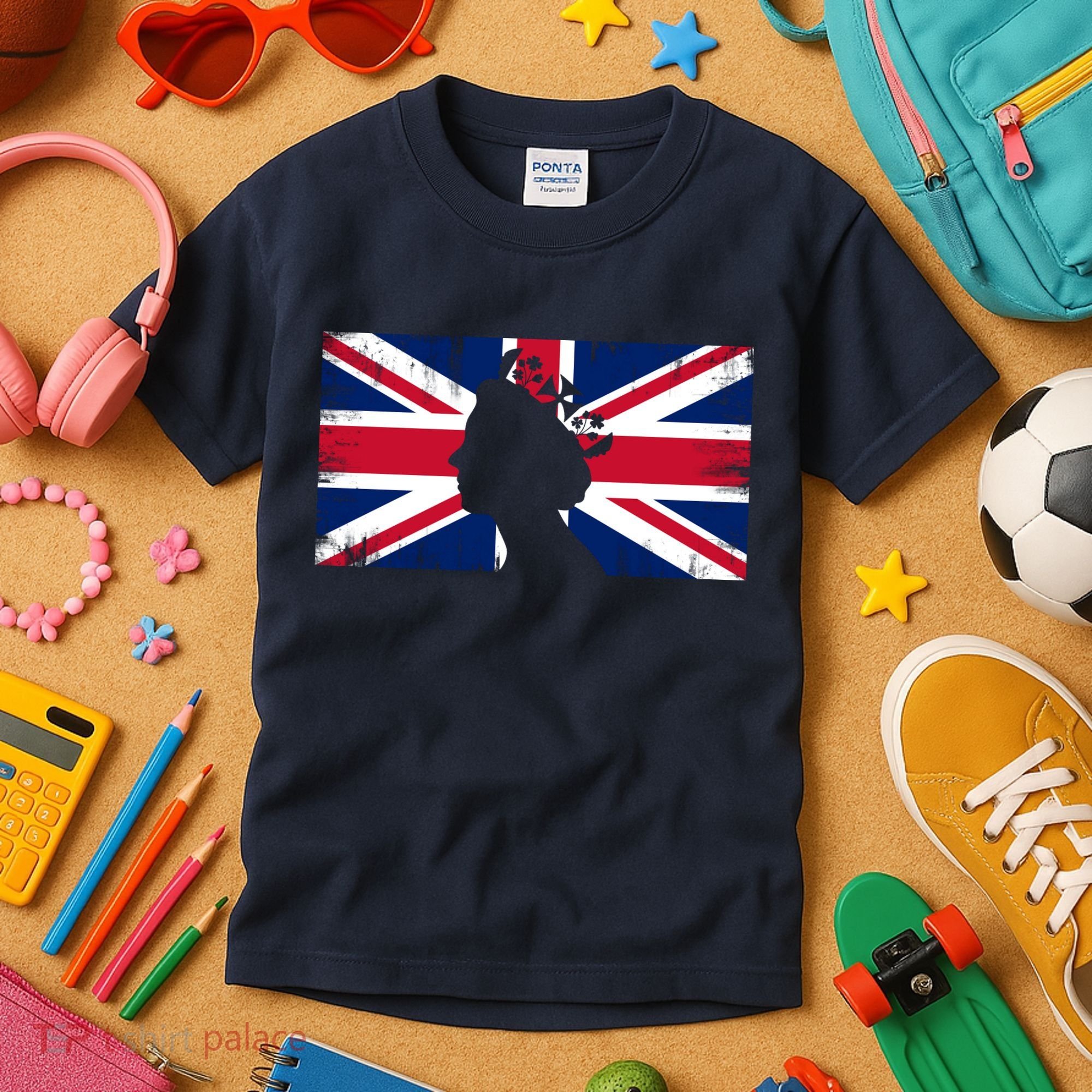 Elizabeth Her Royal Highness Queen Of England Flag Kids T-Shirt