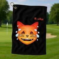 Emoji Heated Sweating Cat Face Golf Towel thumb 1