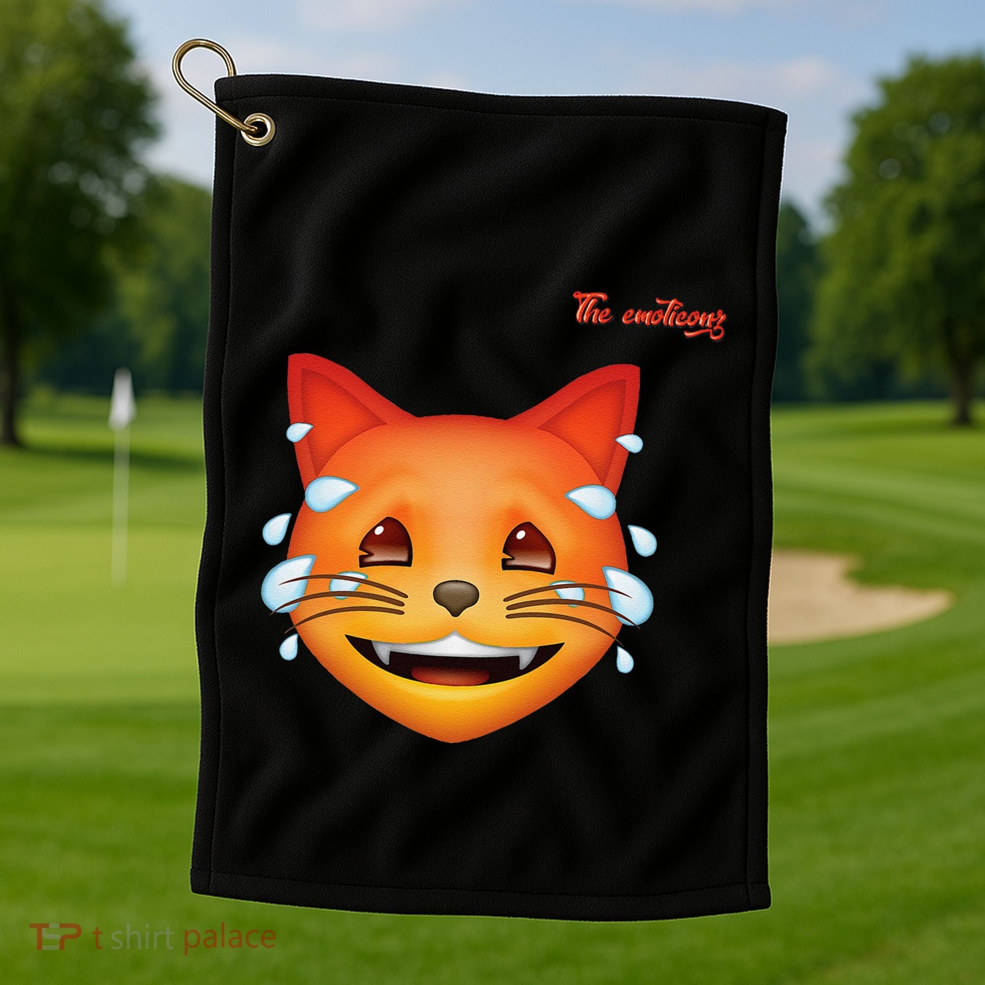Emoji Heated Sweating Cat Face Golf Towel