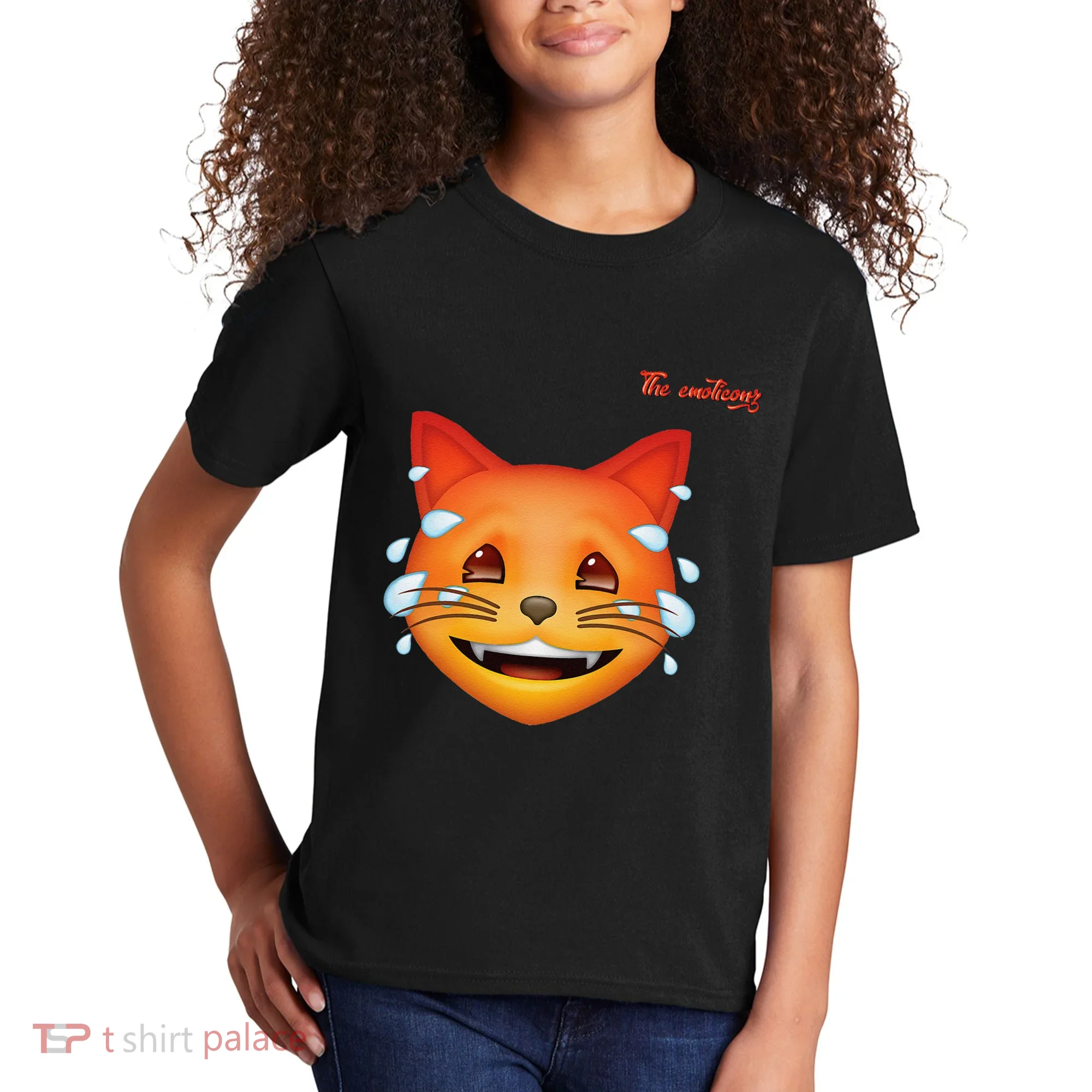 Emoji Heated Sweating Cat Face Kids T-Shirt