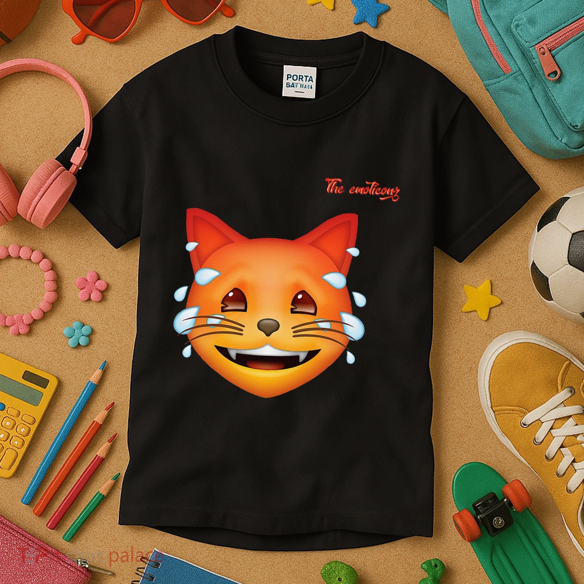 Emoji Heated Sweating Cat Face Kids T-Shirt