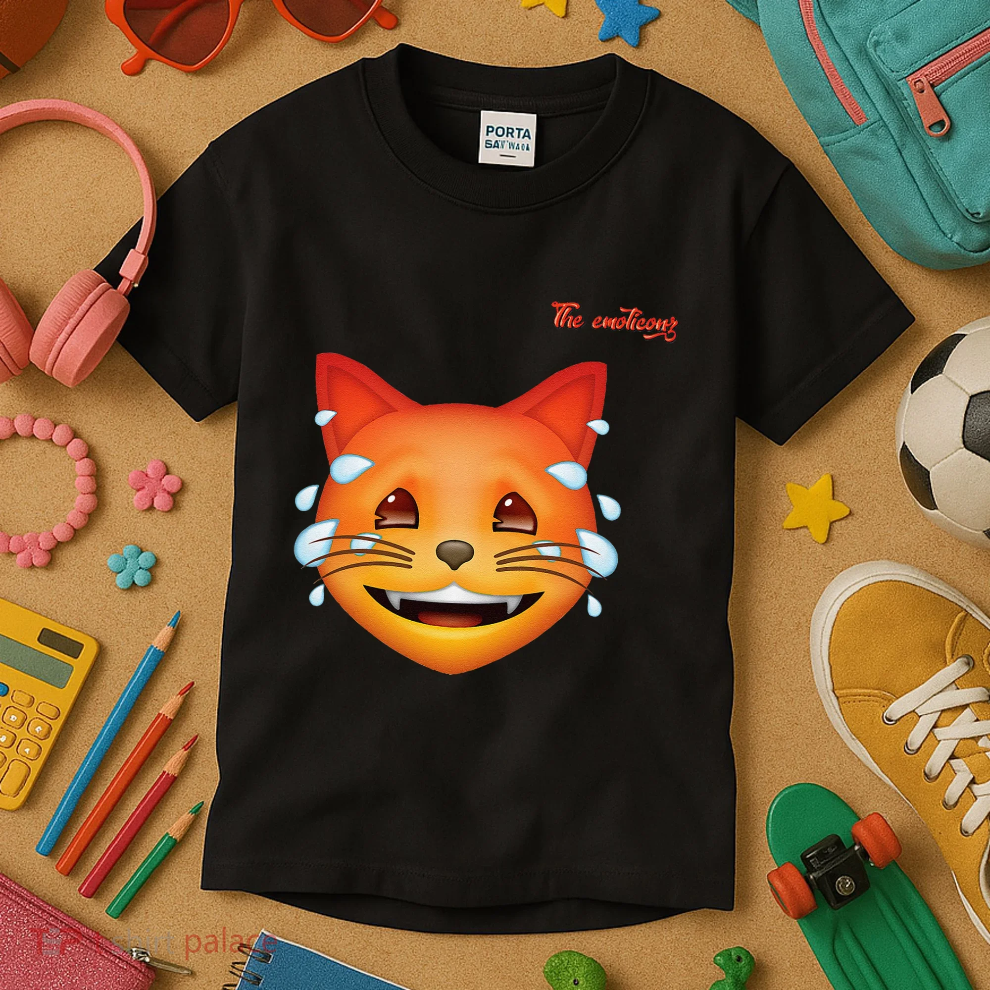 Emoji Heated Sweating Cat Face Kids T-Shirt