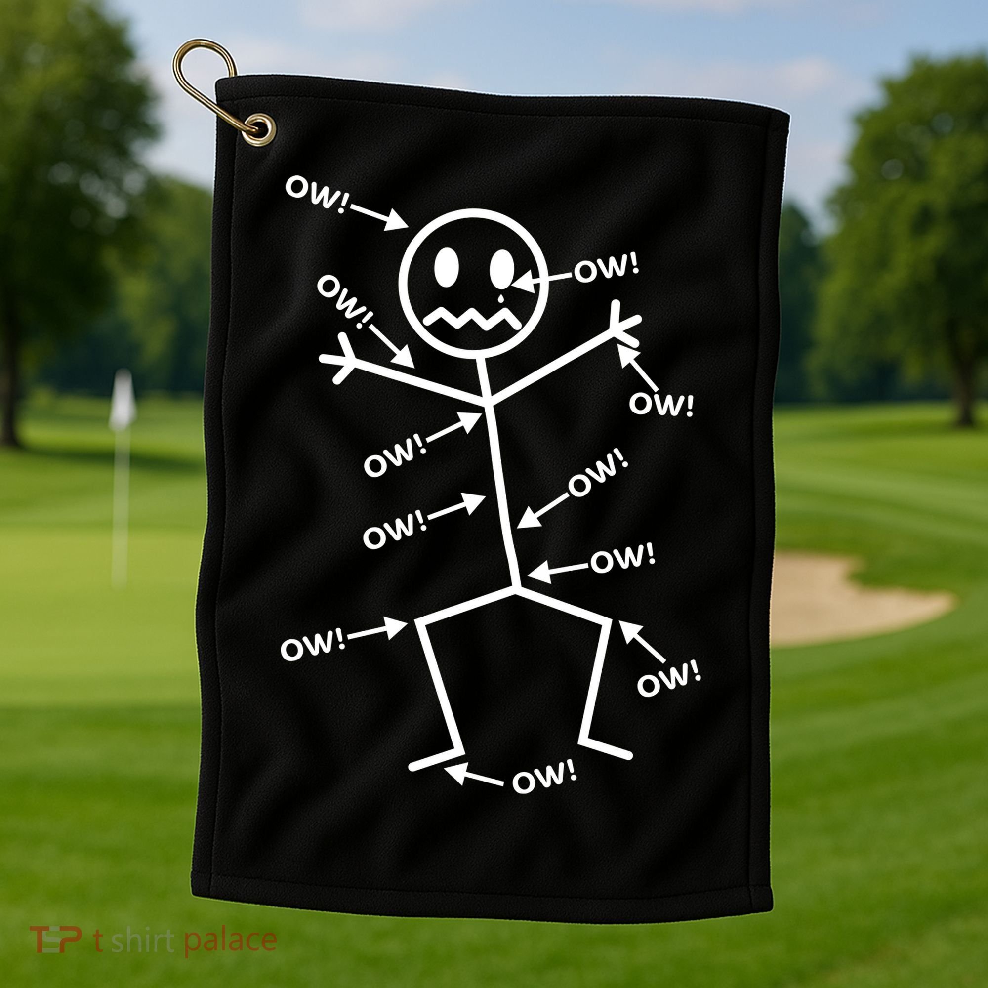 Everything Hurts Stick Man In Pain Golf Towel