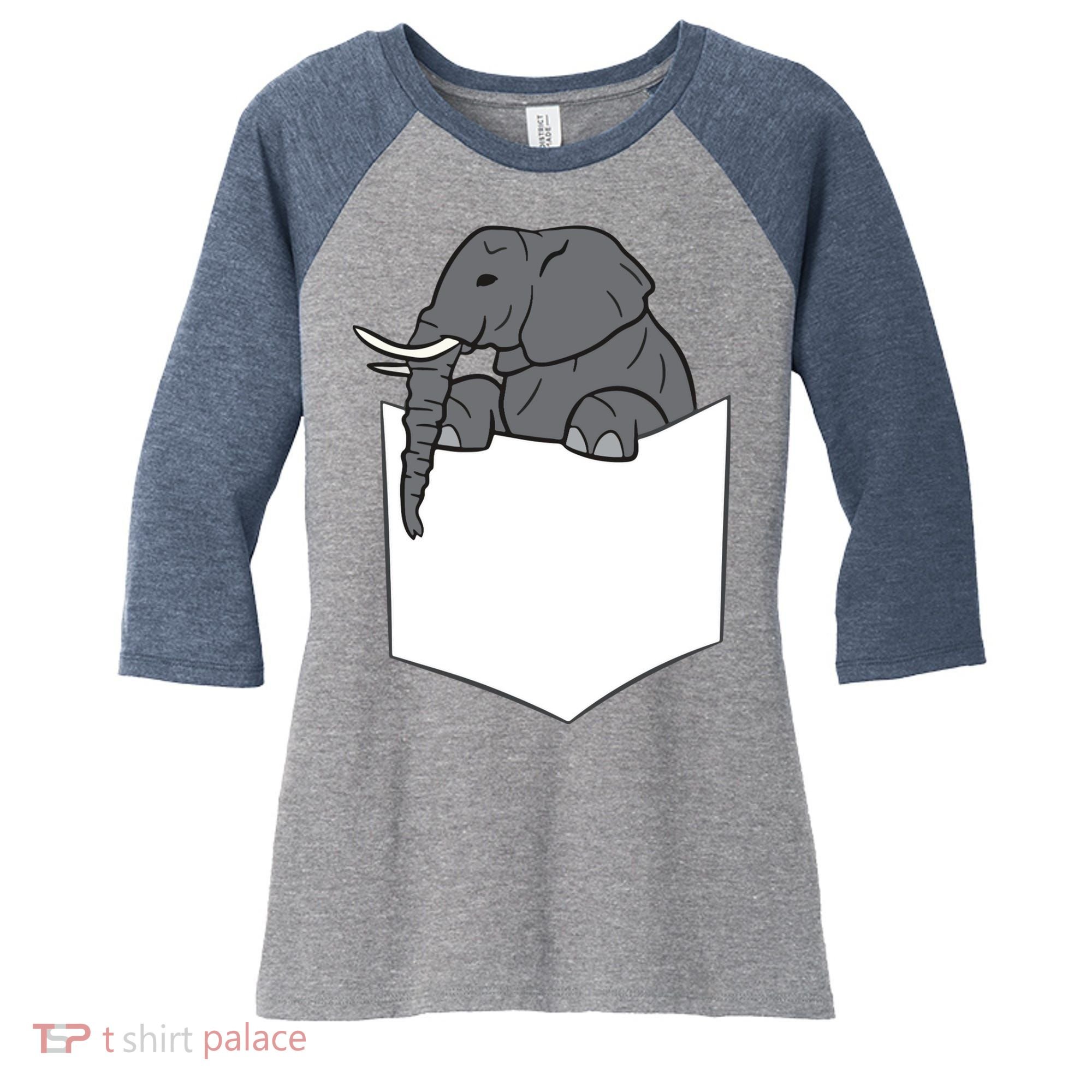 Elephant In A Pocket Funny Pocket Elephant Women's Tri-Blend 3/4-Sleeve Raglan Shirt