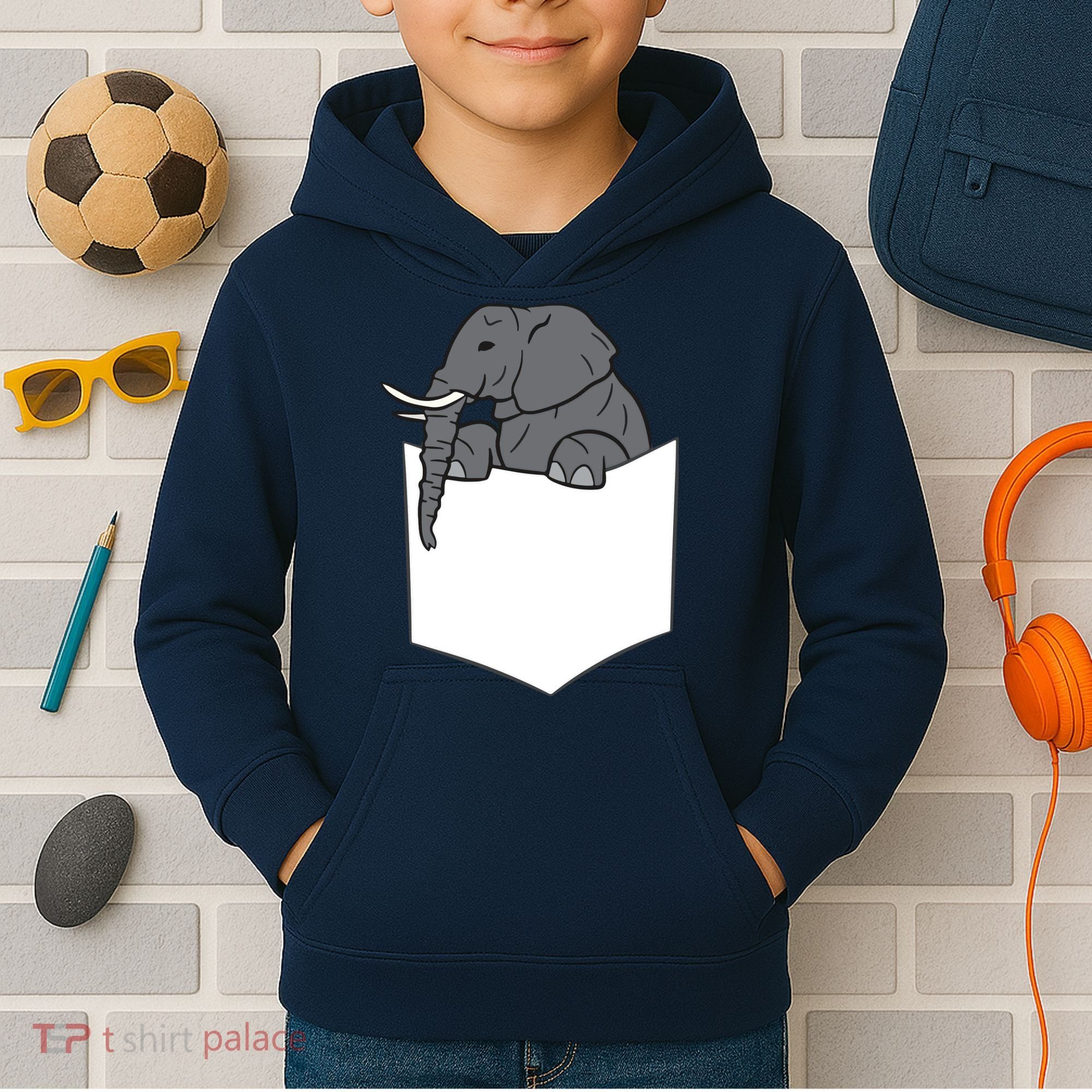 Elephant In A Pocket Funny Pocket Elephant Kids Hoodie