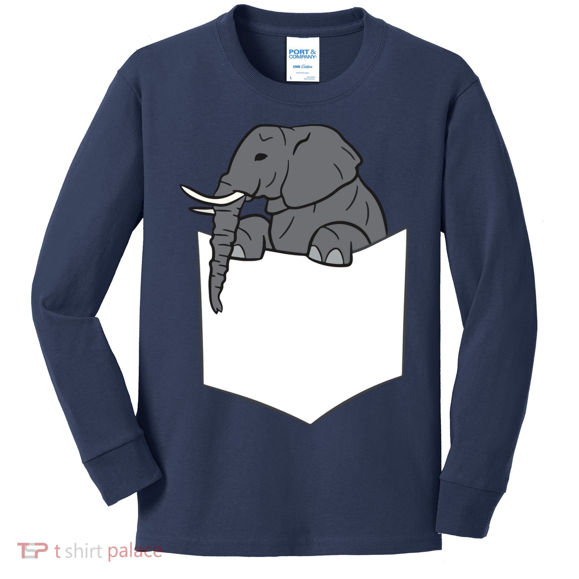 Elephant In A Pocket Funny Pocket Elephant Kids Long Sleeve Shirt
