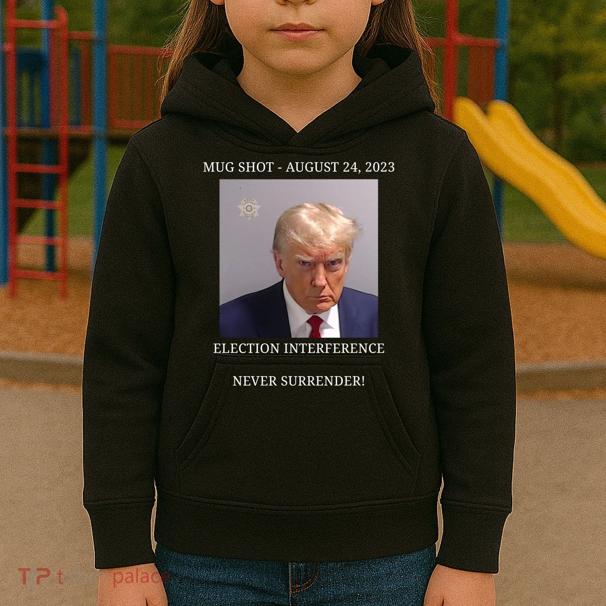 Election Interference Donald Trump Mugshot Kids Hoodie