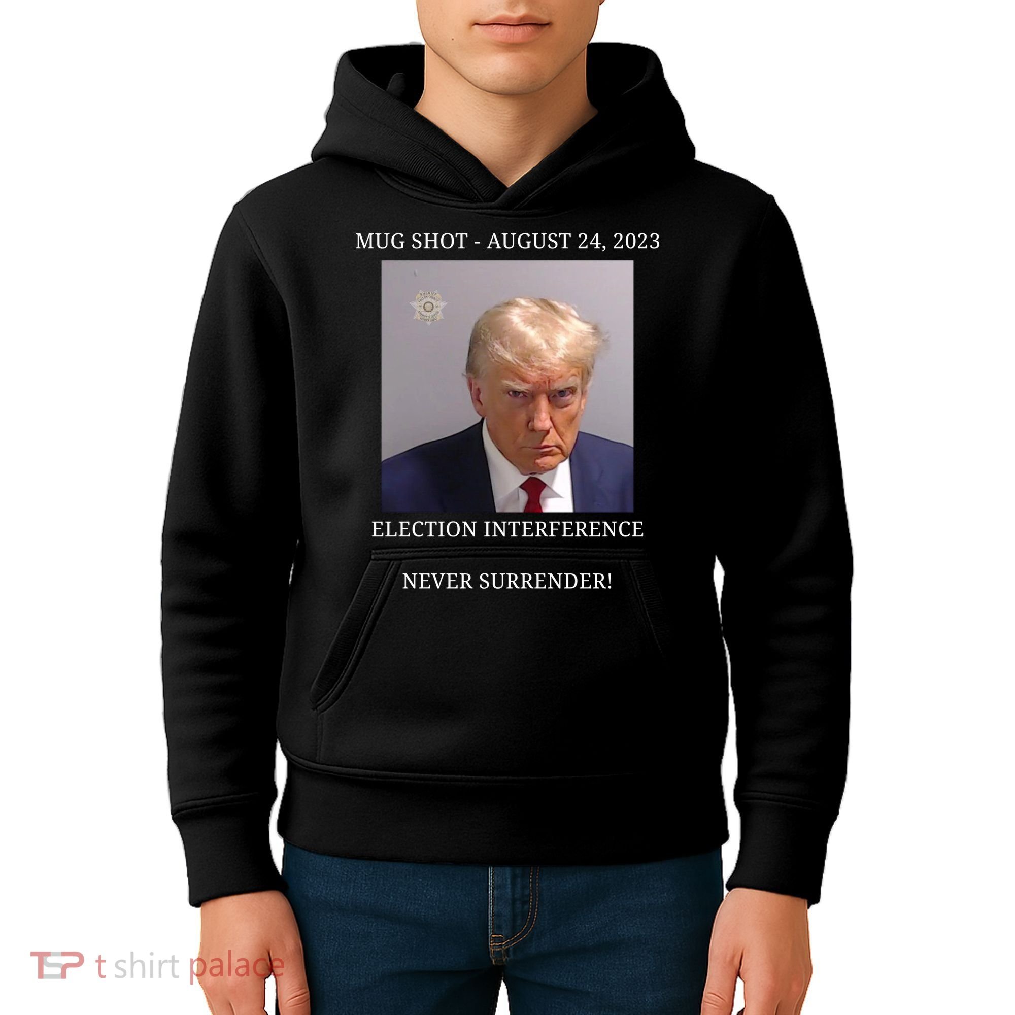 Election Interference Donald Trump Mugshot Kids Hoodie