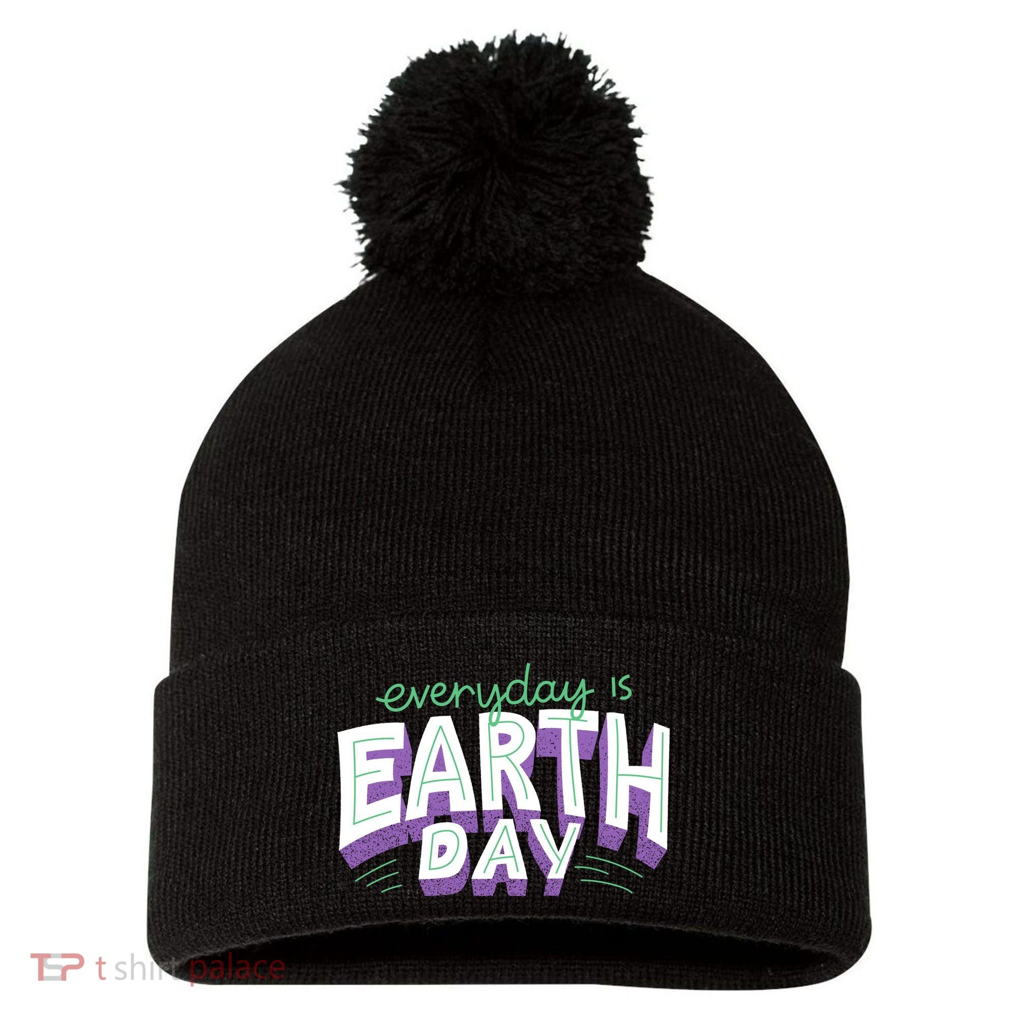 Everyday Is Earth Day Awareness Pom Pom 12in Knit Beanie