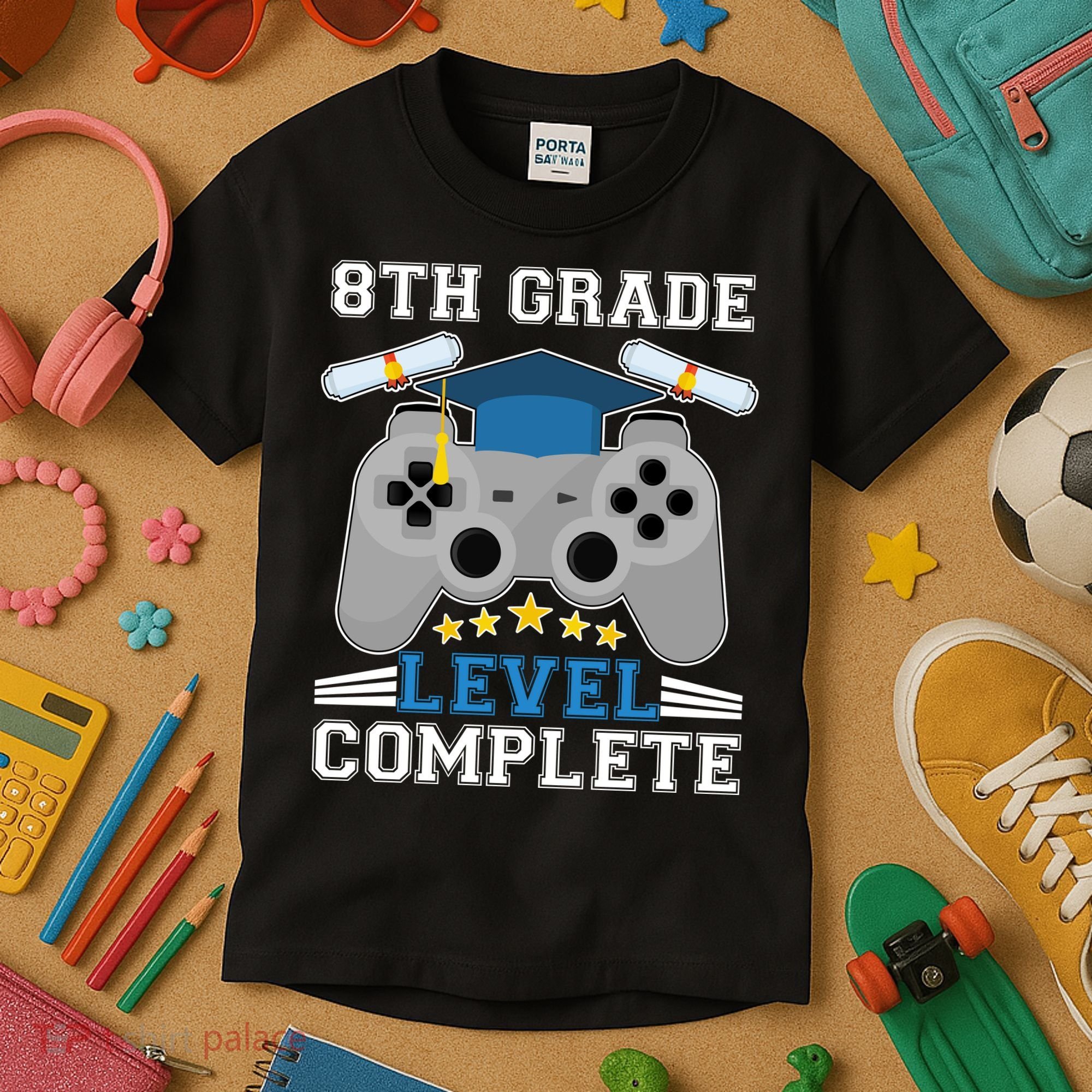 Eight 8th Grade Level Complete Gamer Graduation Kids T-Shirt