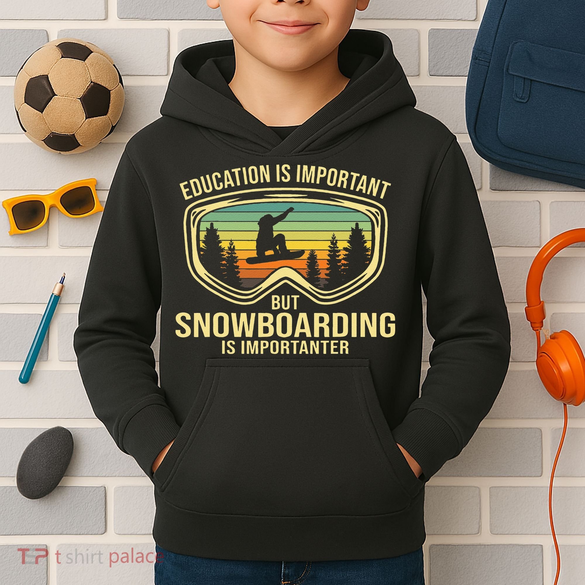 Education Is Important But Snowboarding Is Importanter Funny Kids Hoodie
