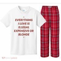 Everything I Love Is Illegal Expensive Or Blonde Kids Plaid Pajama Set thumb 0