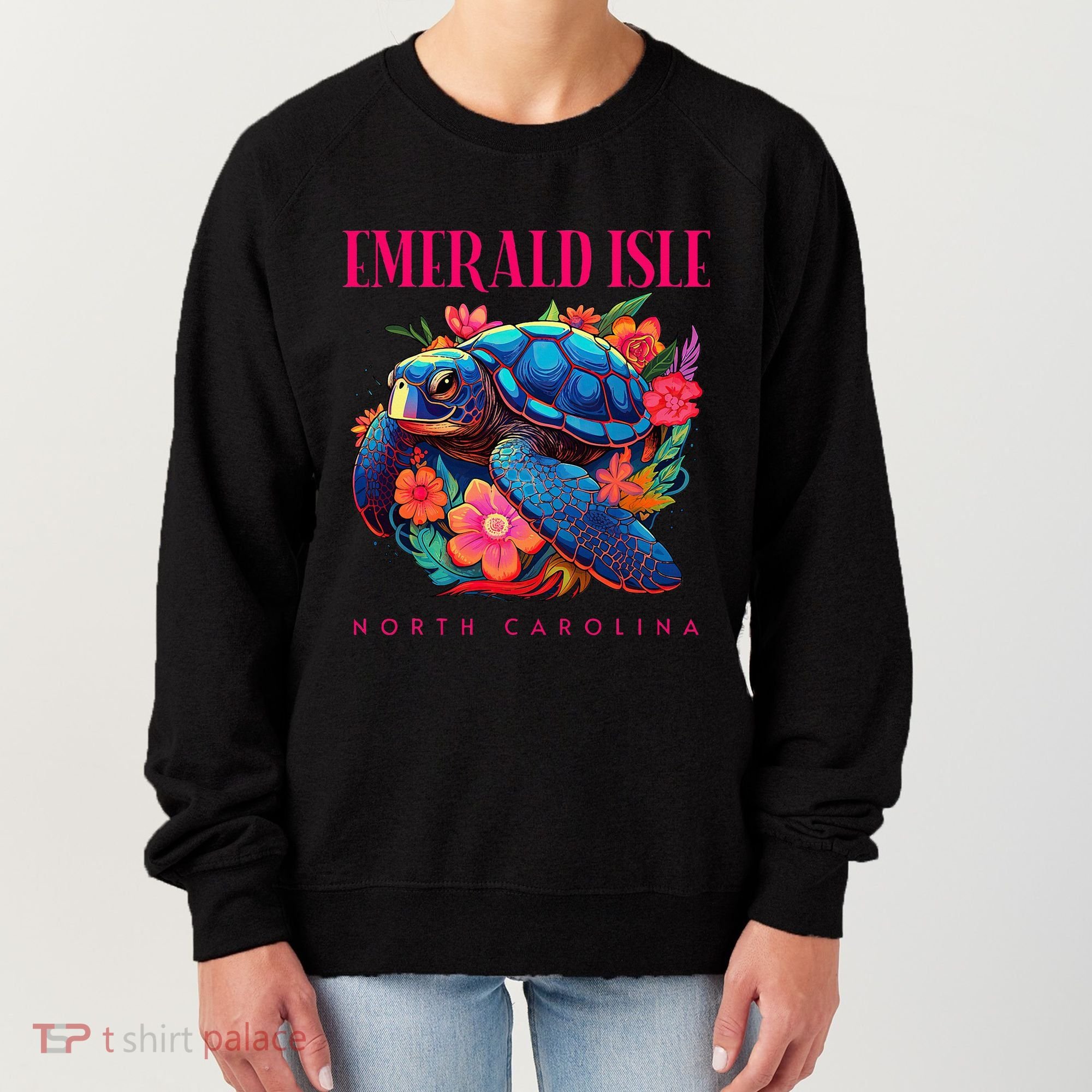 Emerald Isle North Carolina Floral Beach Turtle Souvenir Women's Sweatshirt