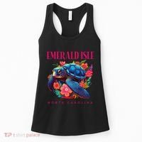 Emerald Isle North Carolina Floral Beach Turtle Souvenir Women's Tank Top thumb 0