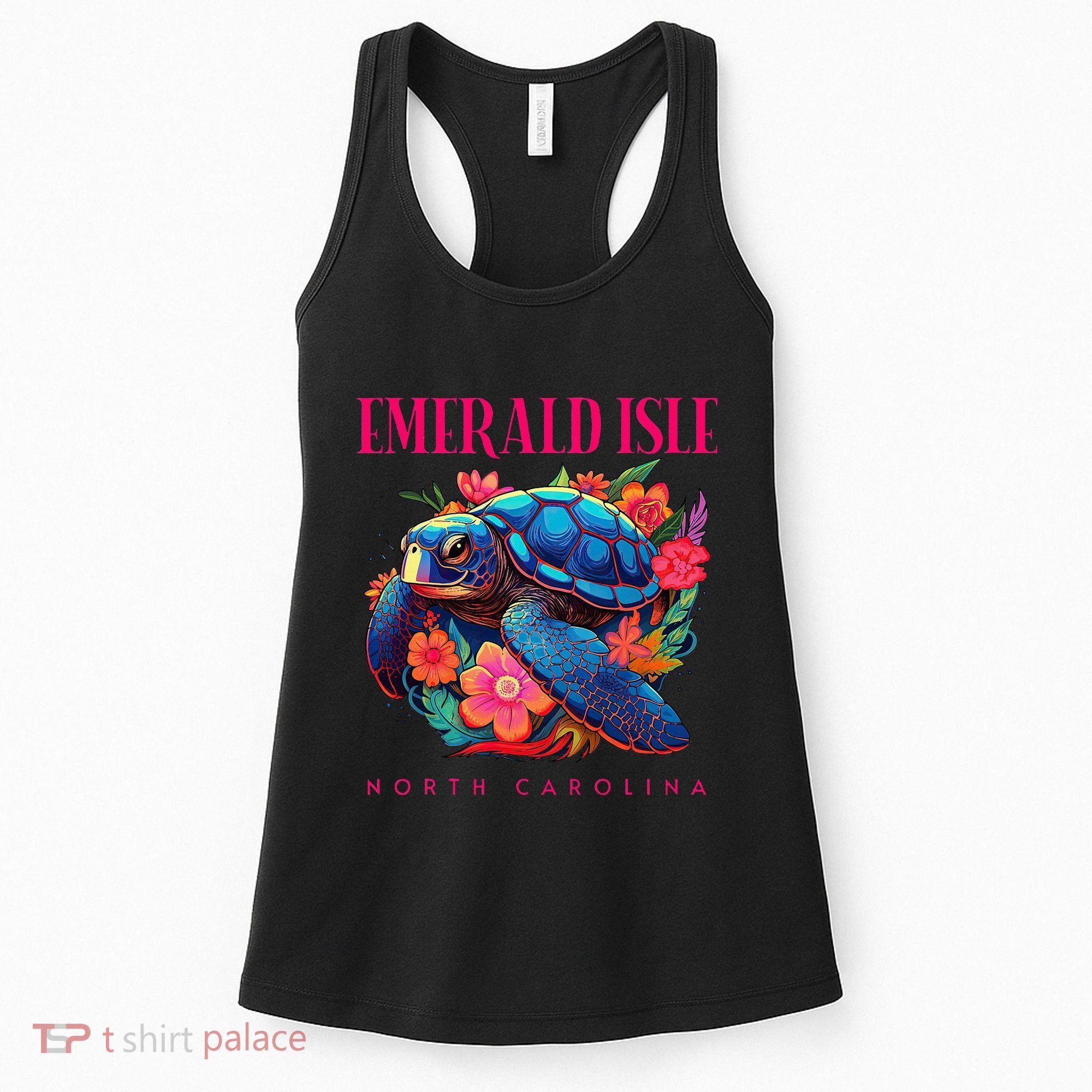Emerald Isle North Carolina Floral Beach Turtle Souvenir Women's Tank Top