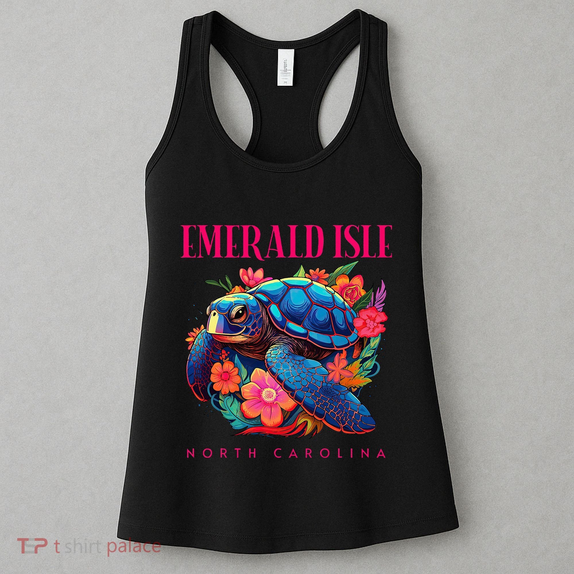 Emerald Isle North Carolina Floral Beach Turtle Souvenir Women's Tank Top