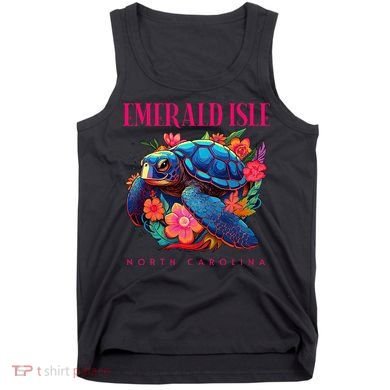 Emerald Isle North Carolina Floral Beach Turtle Souvenir Tank Top