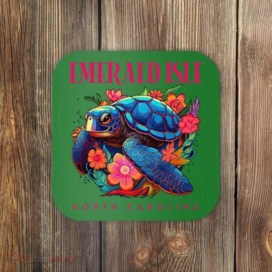 Emerald Isle North Carolina Floral Beach Turtle Souvenir Coaster