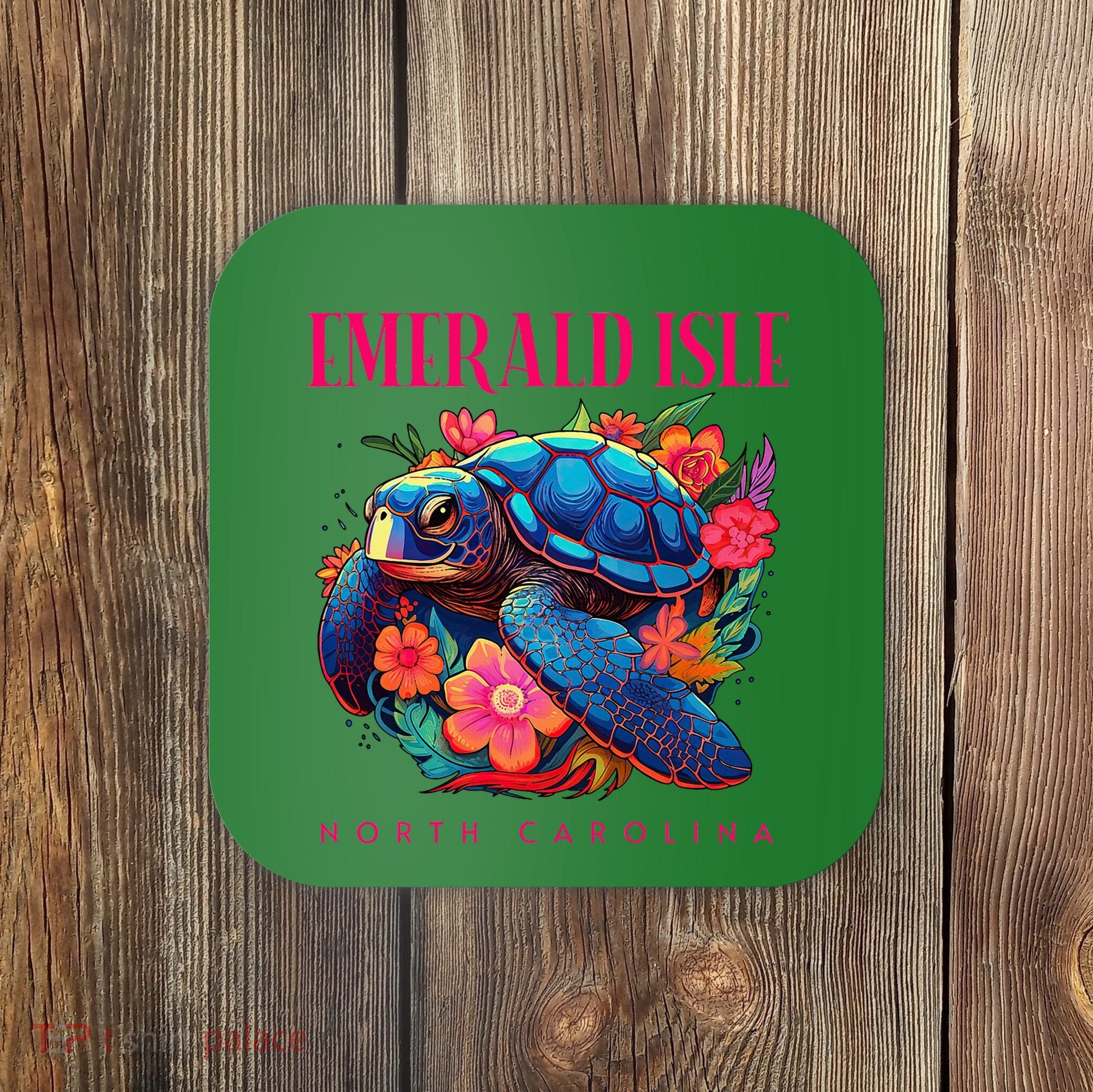 Emerald Isle North Carolina Floral Beach Turtle Souvenir Coaster