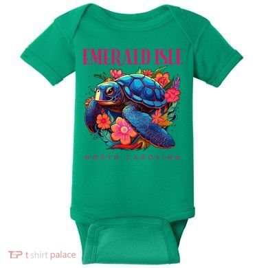 Emerald Isle North Carolina Floral Beach Turtle Souvenir Baby Bodysuit