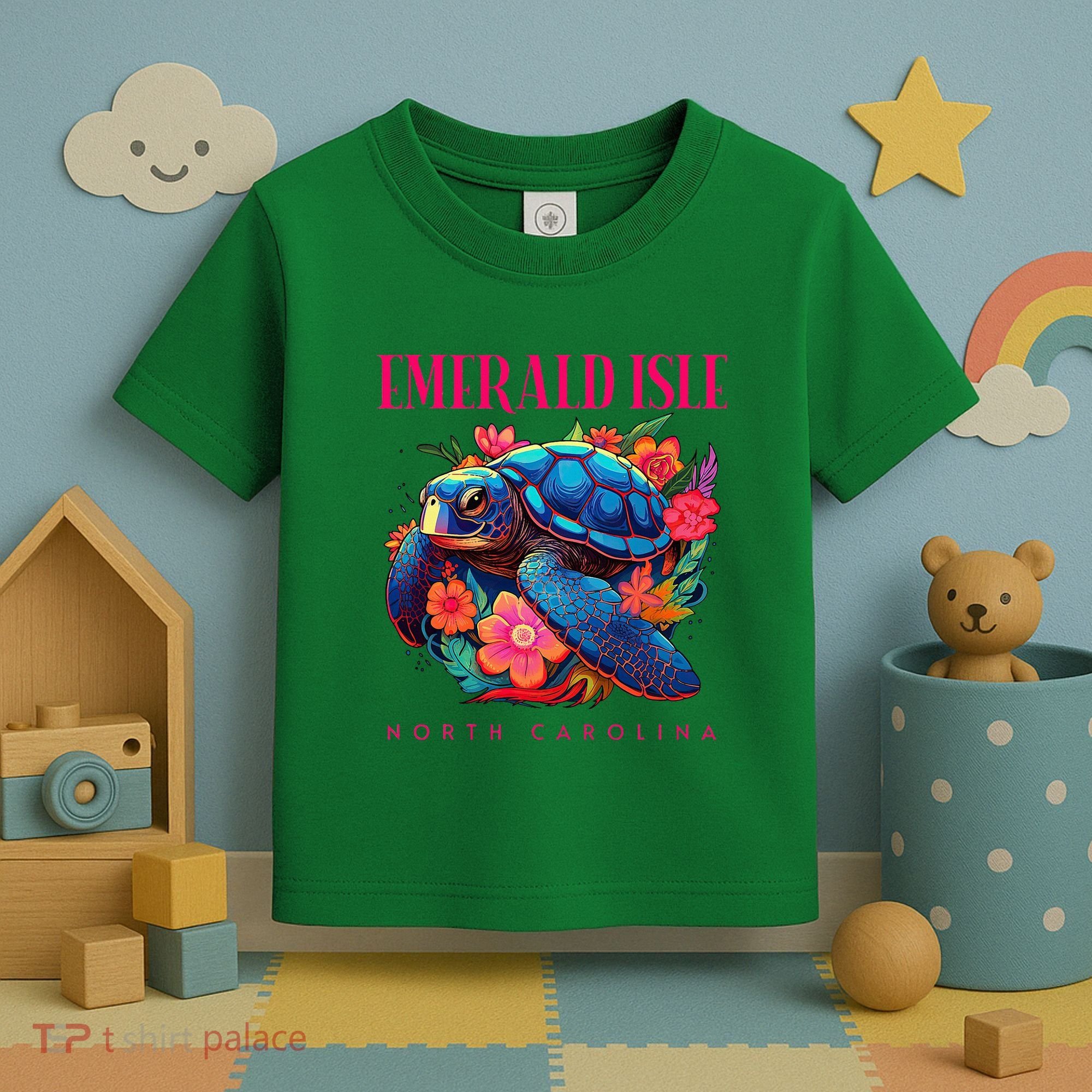 Emerald Isle North Carolina Floral Beach Turtle Souvenir Toddler T-Shirt