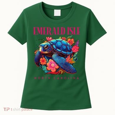 Emerald Isle North Carolina Floral Beach Turtle Souvenir Women's T-Shirt