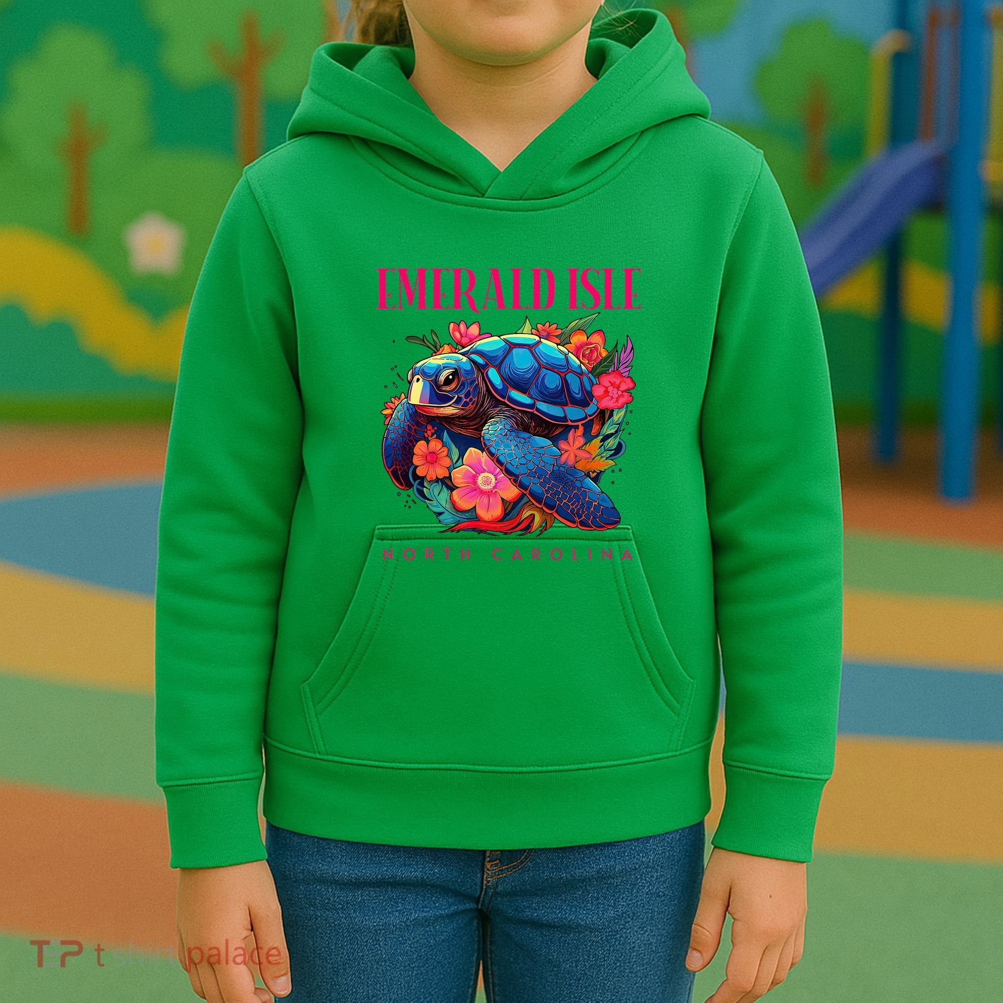 Emerald Isle North Carolina Floral Beach Turtle Souvenir Kids Hoodie