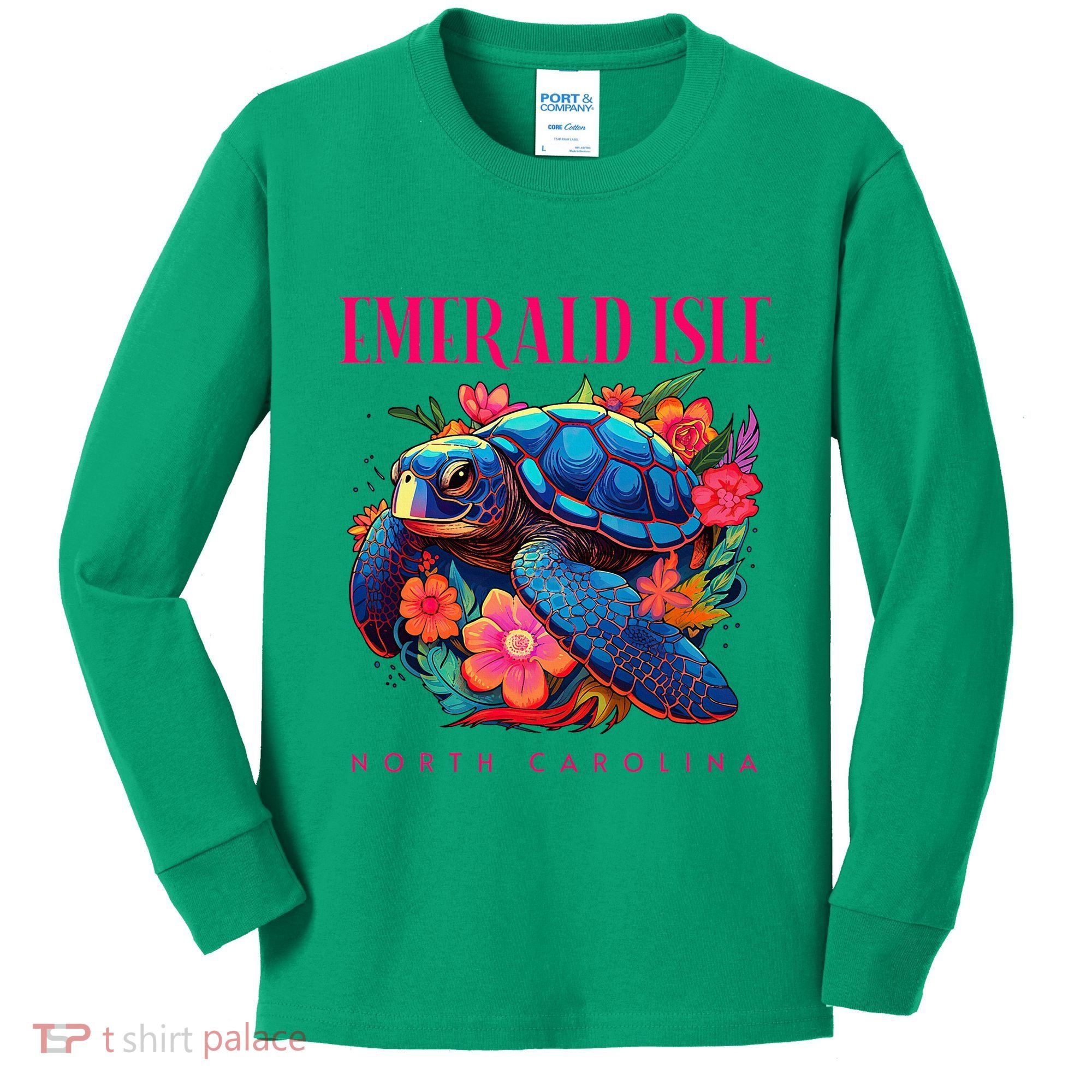 Emerald Isle North Carolina Floral Beach Turtle Souvenir Kids Long Sleeve Shirt