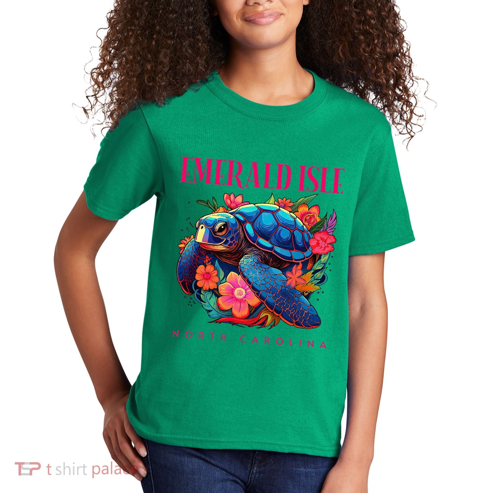 Emerald Isle North Carolina Floral Beach Turtle Souvenir Kids T-Shirt