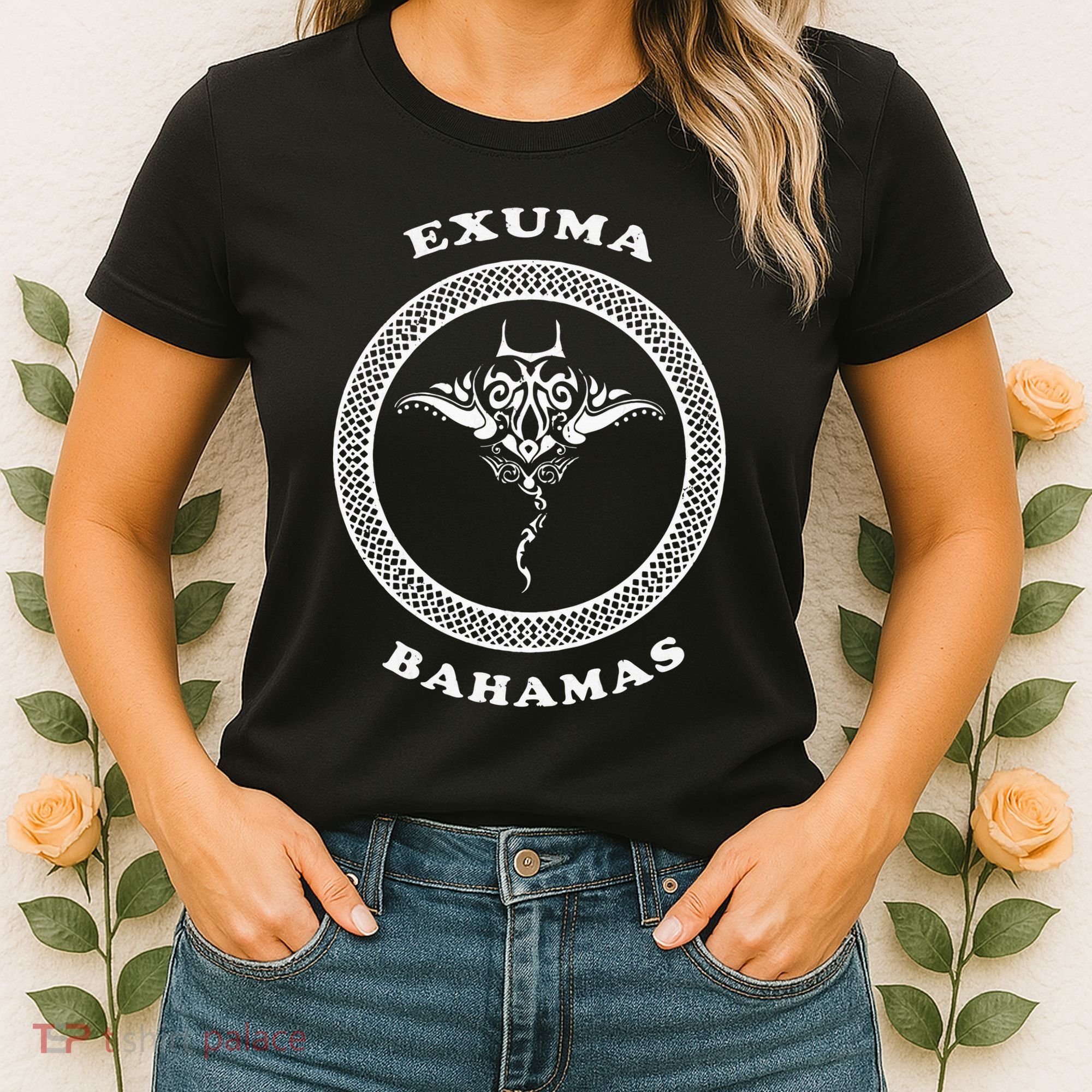 Exuma IslandsBahamas Retro Tribal Stingray Vacation Women's T-Shirt