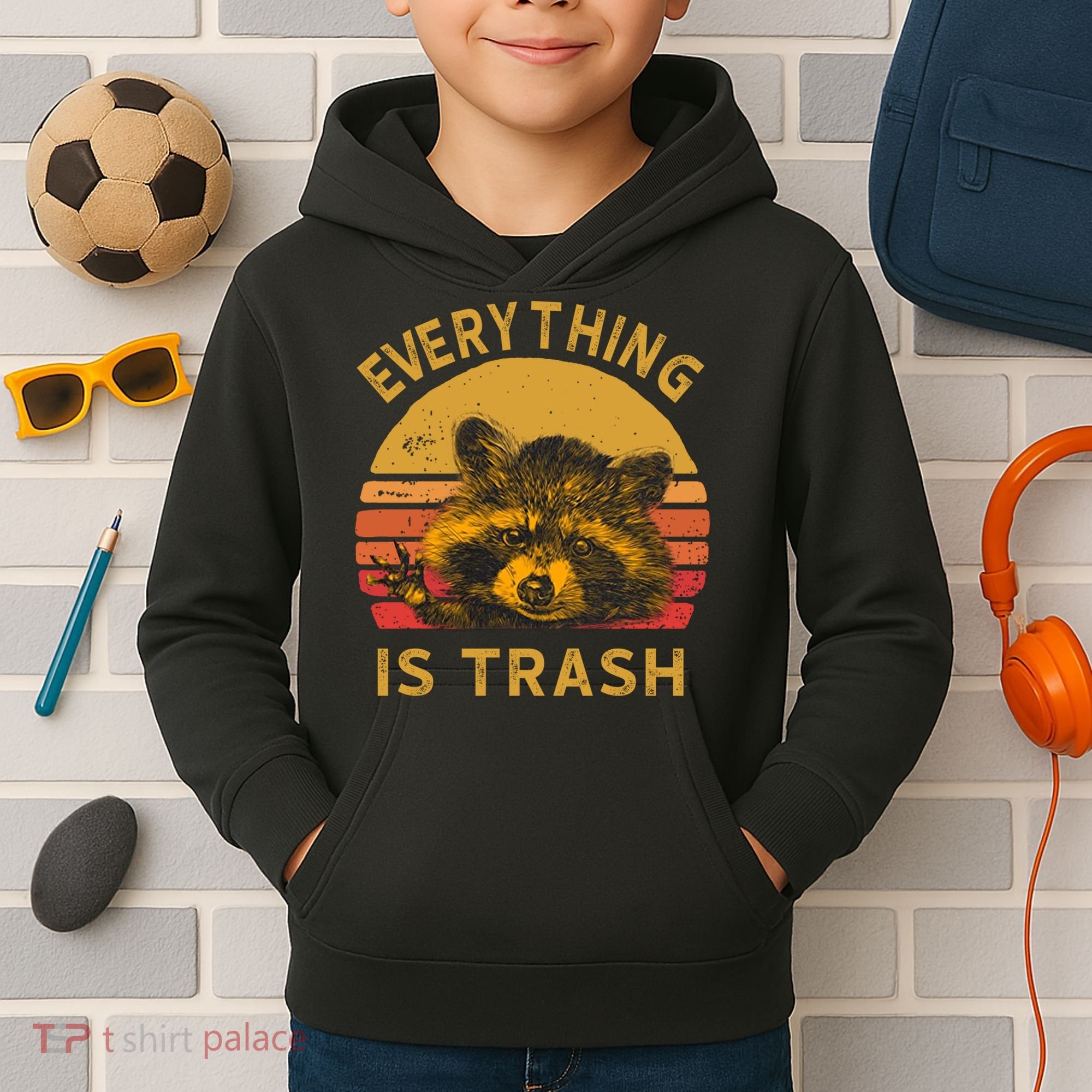 Everything Is Trash Fun Raccoon Picture Camping Hiking Gift Kids Hoodie