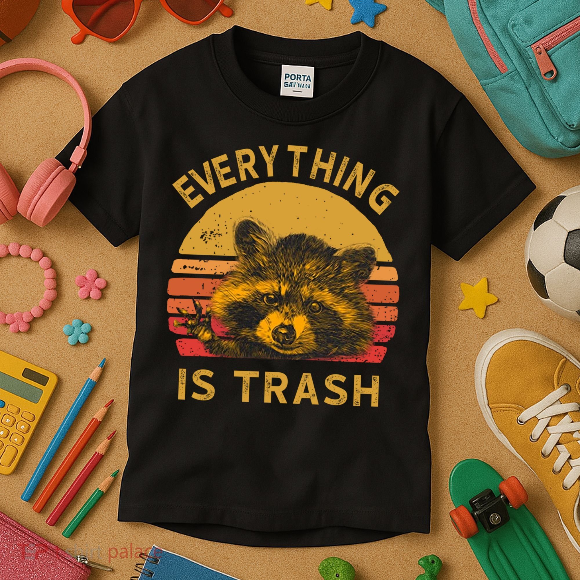Everything Is Trash Fun Raccoon Picture Camping Hiking Gift Kids T-Shirt