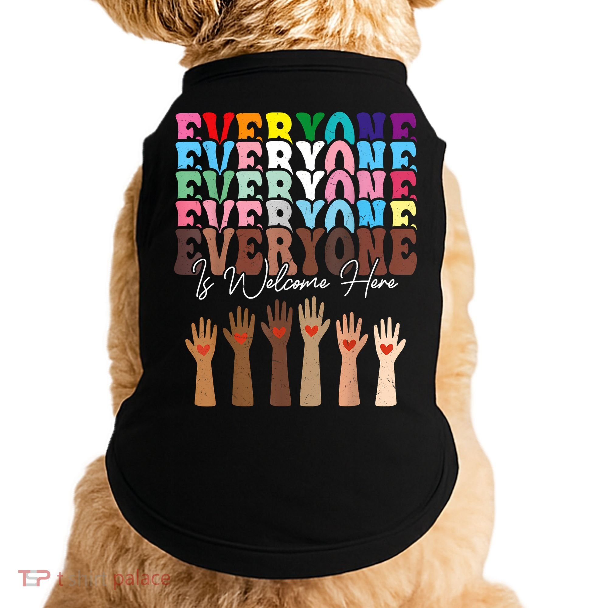 Everyone Is Welcome Here Retro Groovy Diversity Teachers Doggie Tank