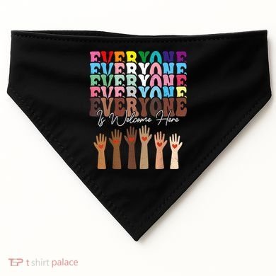 Everyone Is Welcome Here Retro Groovy Diversity Teachers USA-Made Doggie Bandana