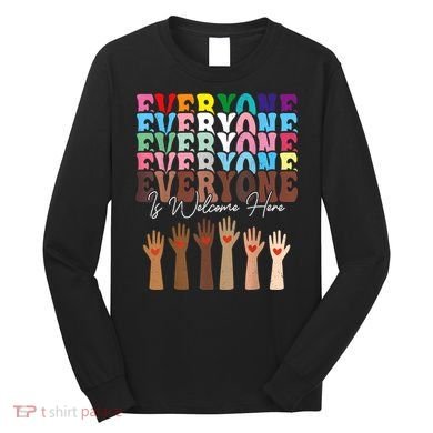 Everyone Is Welcome Here Retro Groovy Diversity Teachers Long Sleeve Shirt