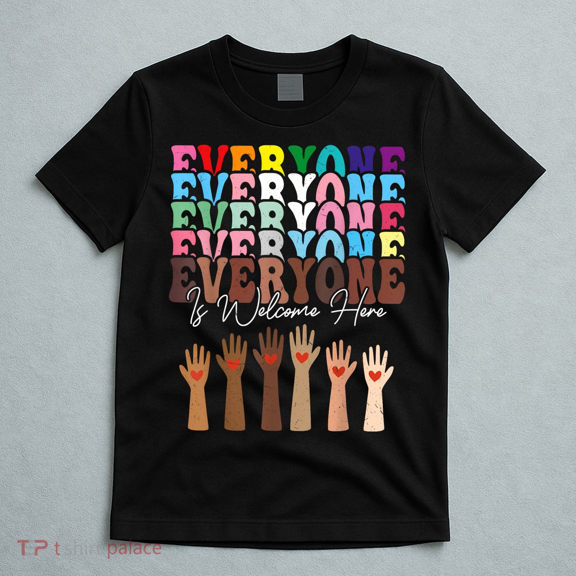 Everyone Is Welcome Here Retro Groovy Diversity Teachers T-Shirt