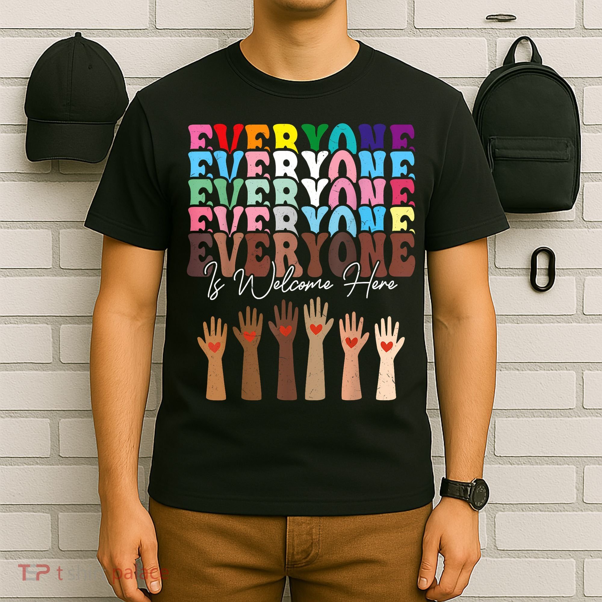 Everyone Is Welcome Here Retro Groovy Diversity Teachers T-Shirt