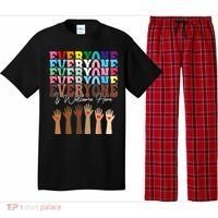 Everyone Is Welcome Here Retro Groovy Diversity Teachers Pajama Set thumb 0