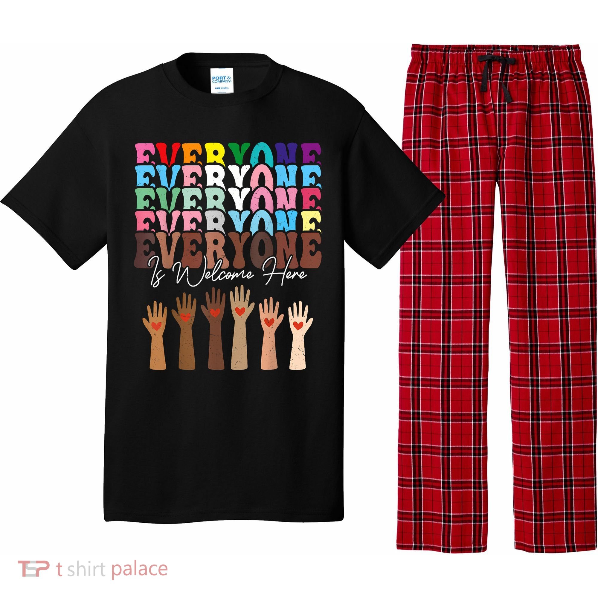 Everyone Is Welcome Here Retro Groovy Diversity Teachers Pajama Set