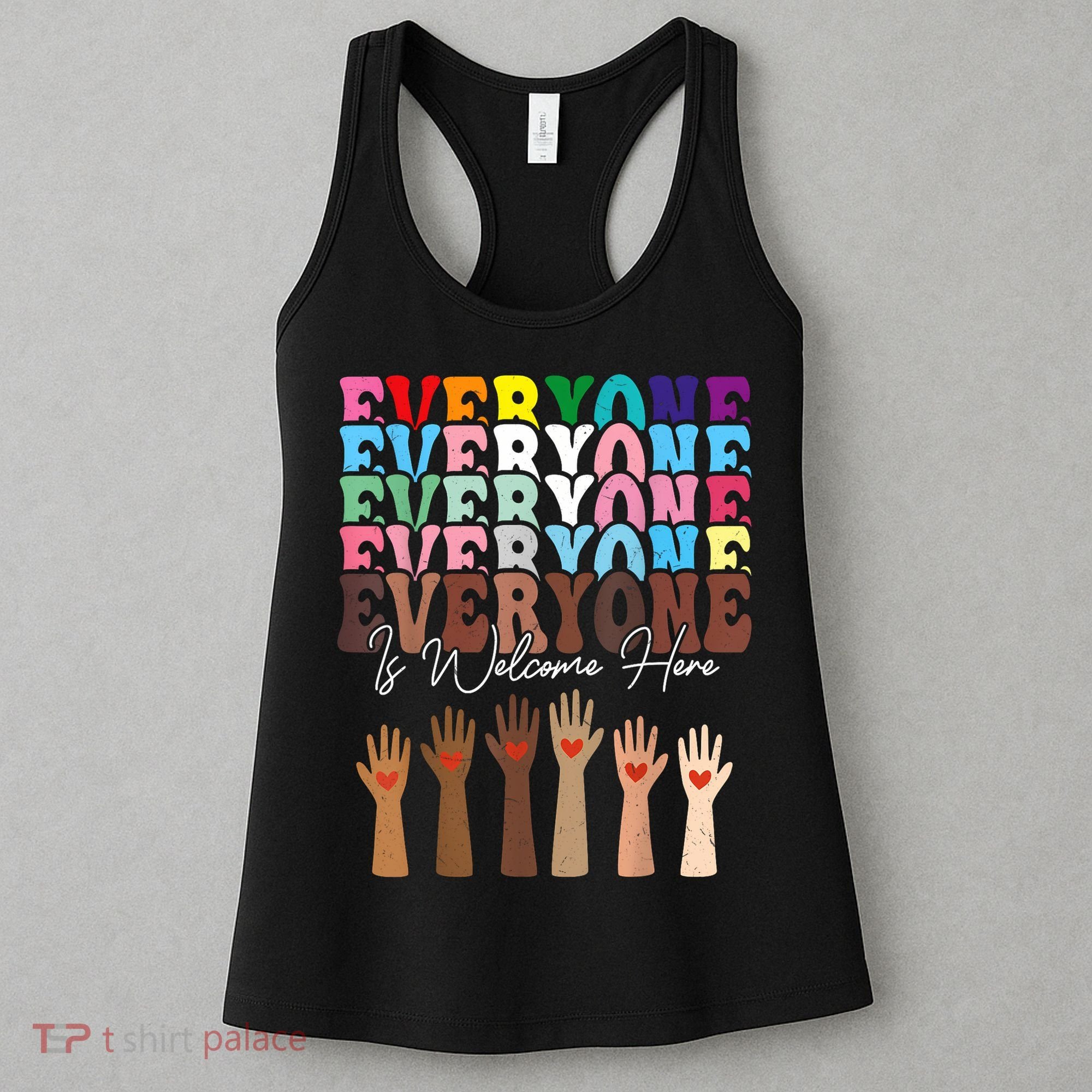 Everyone Is Welcome Here Retro Groovy Diversity Teachers Women's Tank Top