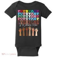 Everyone Is Welcome Here Retro Groovy Diversity Teachers Baby Bodysuit thumb 0