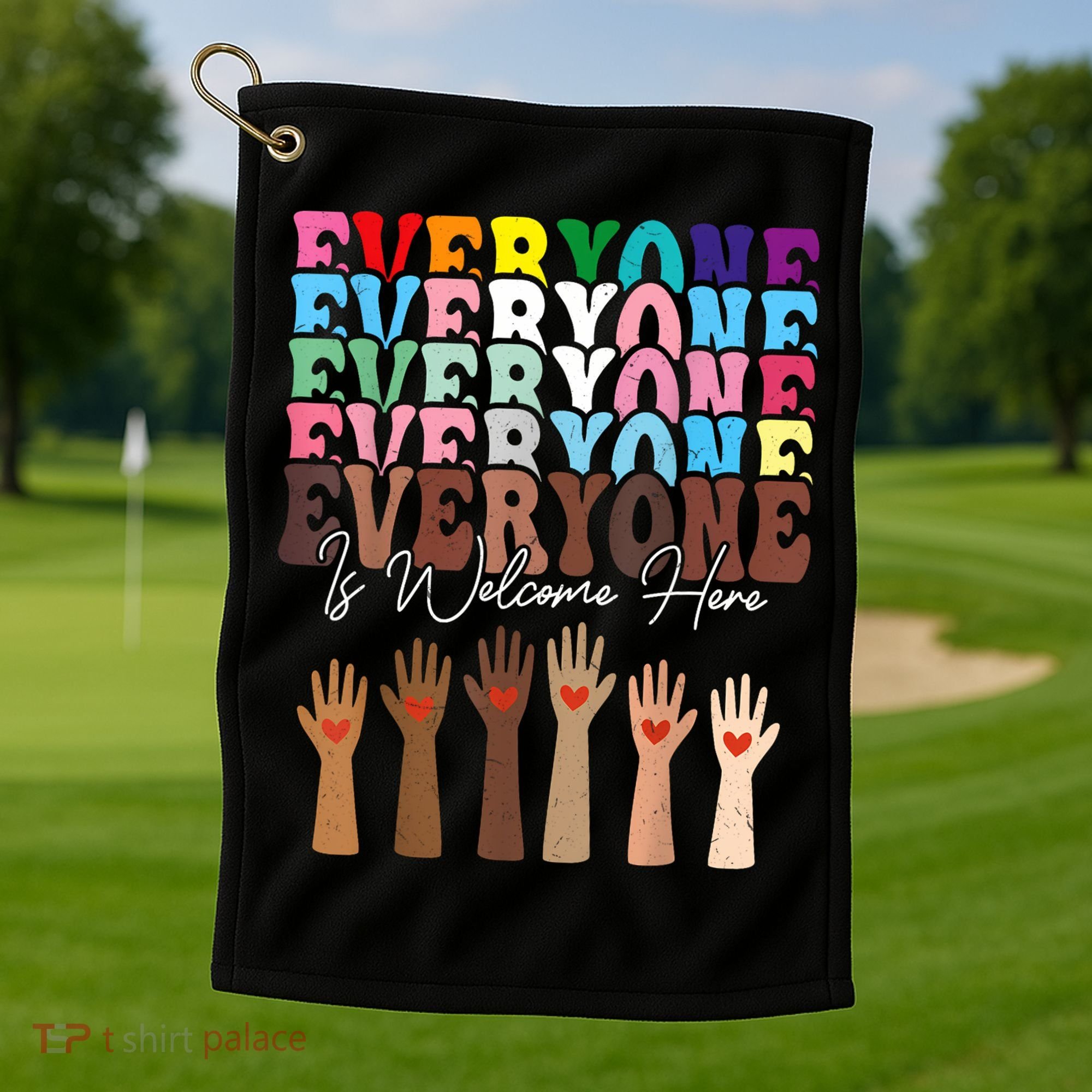 Everyone Is Welcome Here Retro Groovy Diversity Teachers Golf Towel