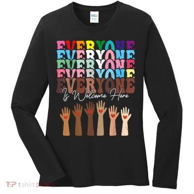 Everyone Is Welcome Here Retro Groovy Diversity Teachers Women's Long Sleeve Shirt