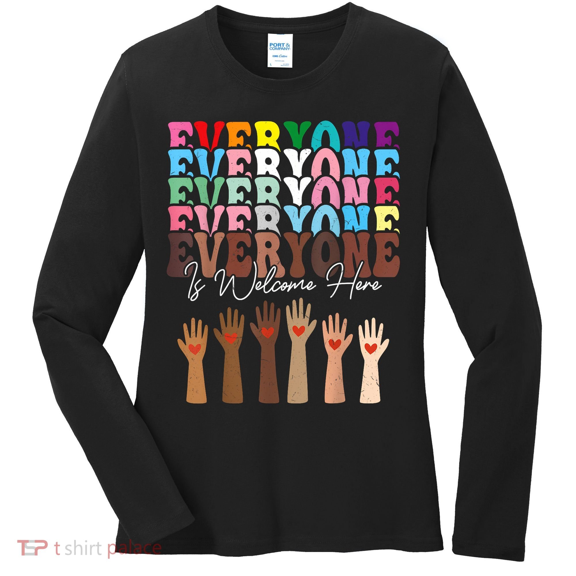 Everyone Is Welcome Here Retro Groovy Diversity Teachers Women's Long Sleeve Shirt