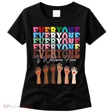 Everyone Is Welcome Here Retro Groovy Diversity Teachers Women's T-Shirt