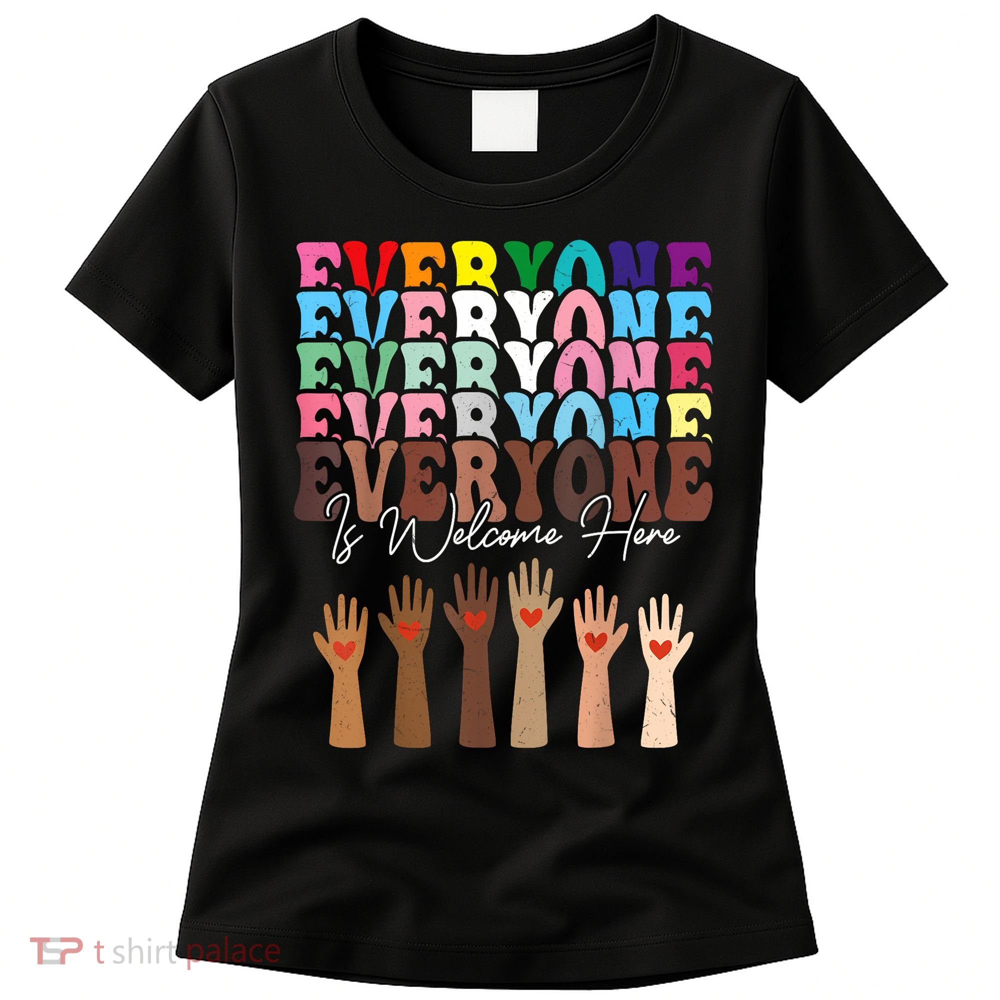 Everyone Is Welcome Here Retro Groovy Diversity Teachers Women's T-Shirt