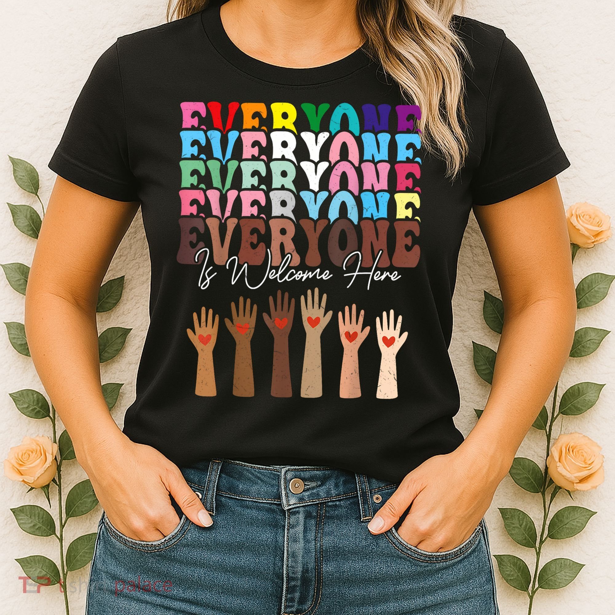 Everyone Is Welcome Here Retro Groovy Diversity Teachers Women's T-Shirt